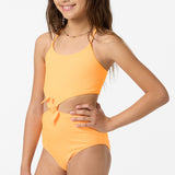 Girl's Shorebreak Rib Knot Front One-Piece - Neon Apricot Nectar | O'Neill