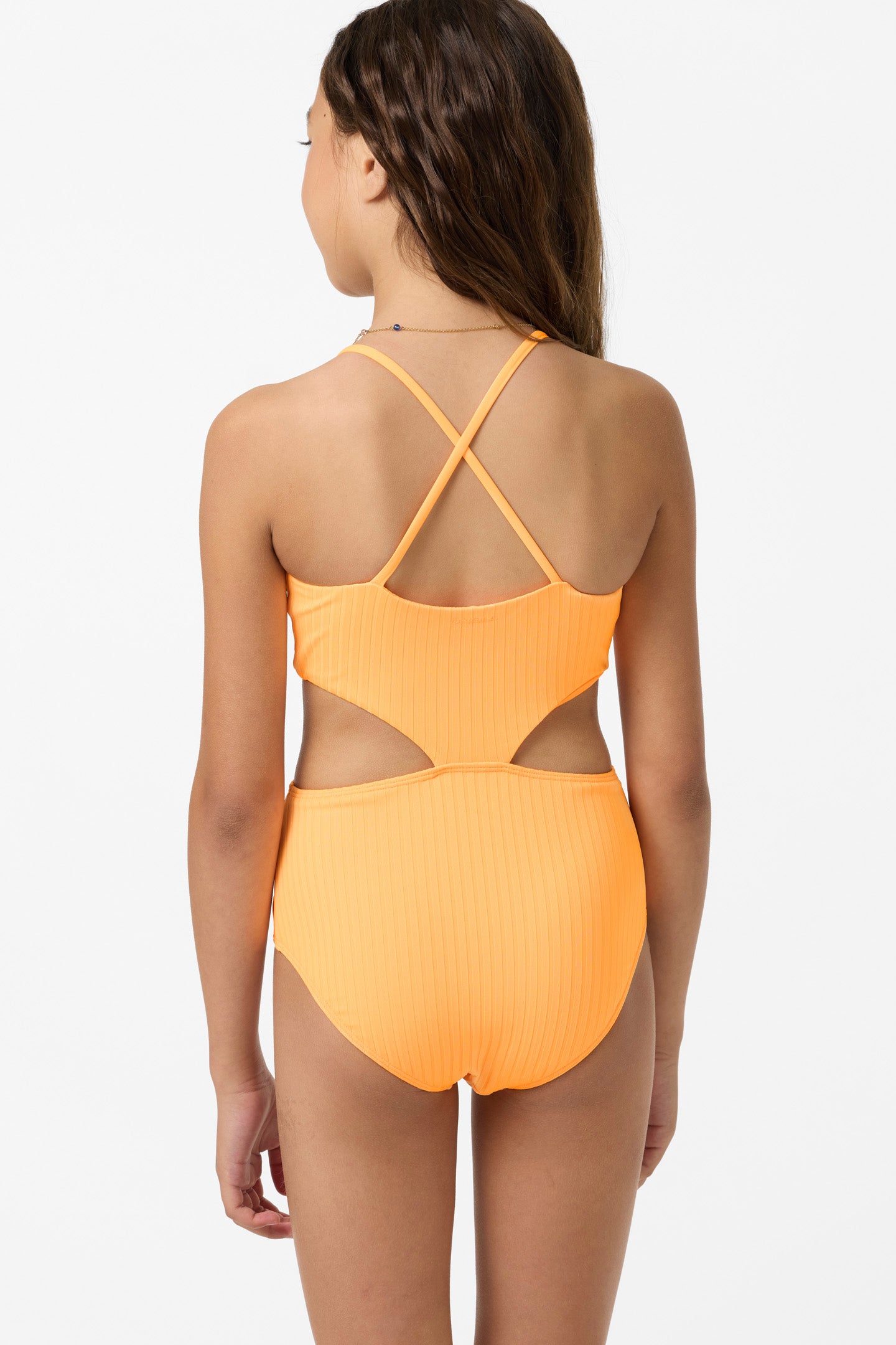 Girl's Shorebreak Rib Knot Front One-Piece - Neon Apricot Nectar