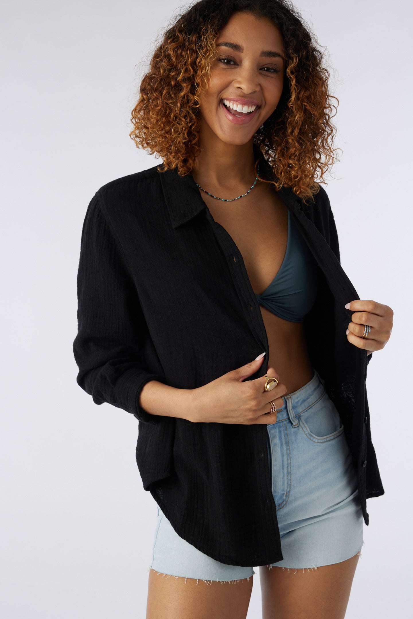 LENI CRINKLE DOUBLE GAUZE BUTTON DOWN SHIRT