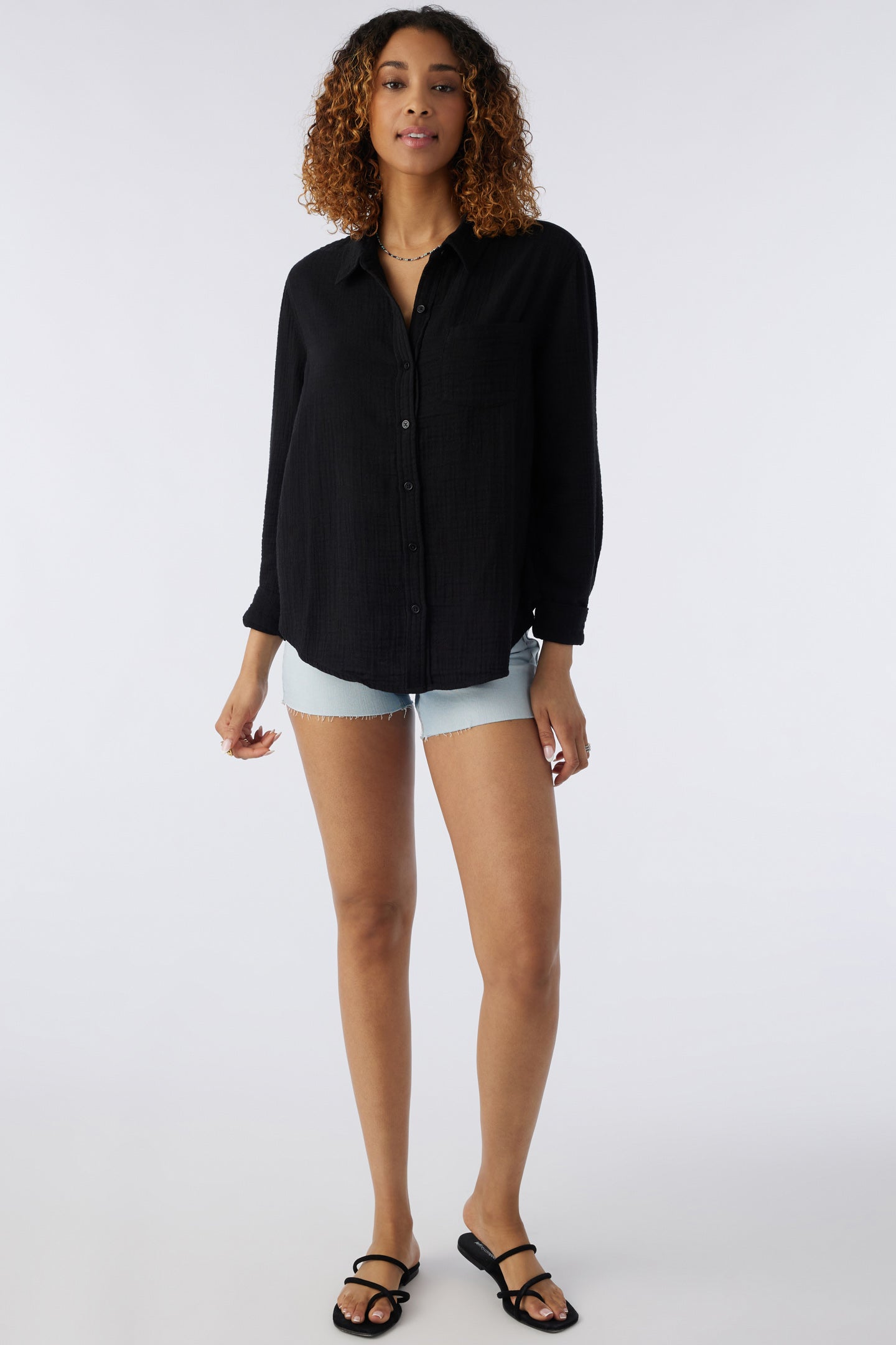 LENI CRINKLE DOUBLE GAUZE BUTTON DOWN SHIRT