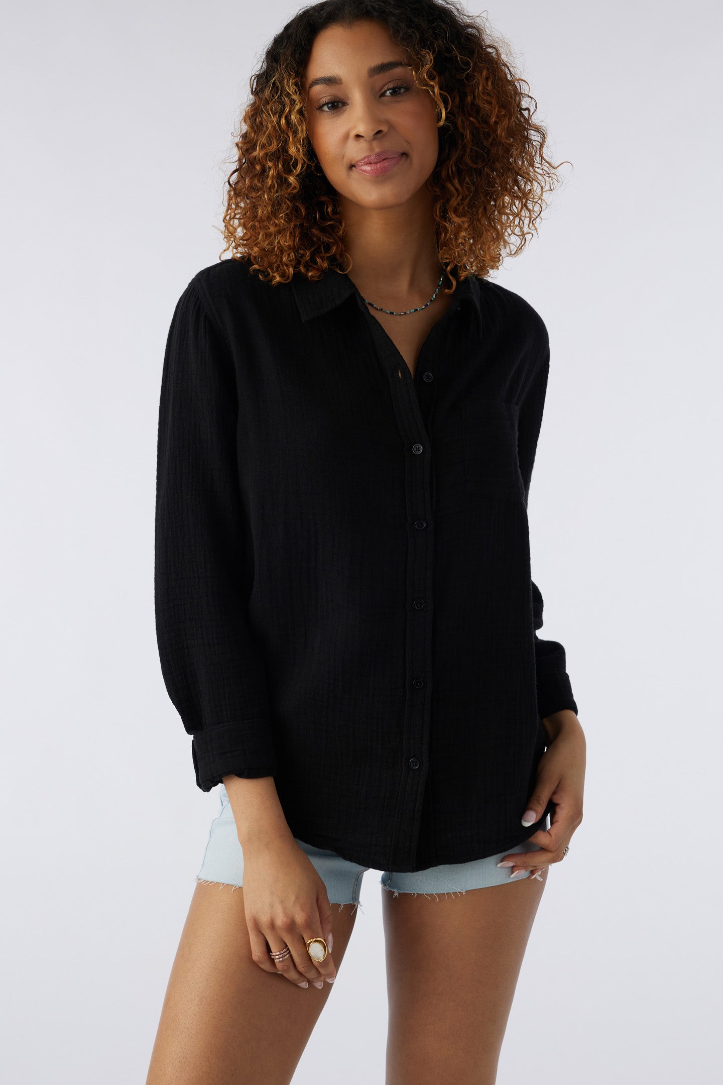 LENI CRINKLE DOUBLE GAUZE BUTTON DOWN SHIRT