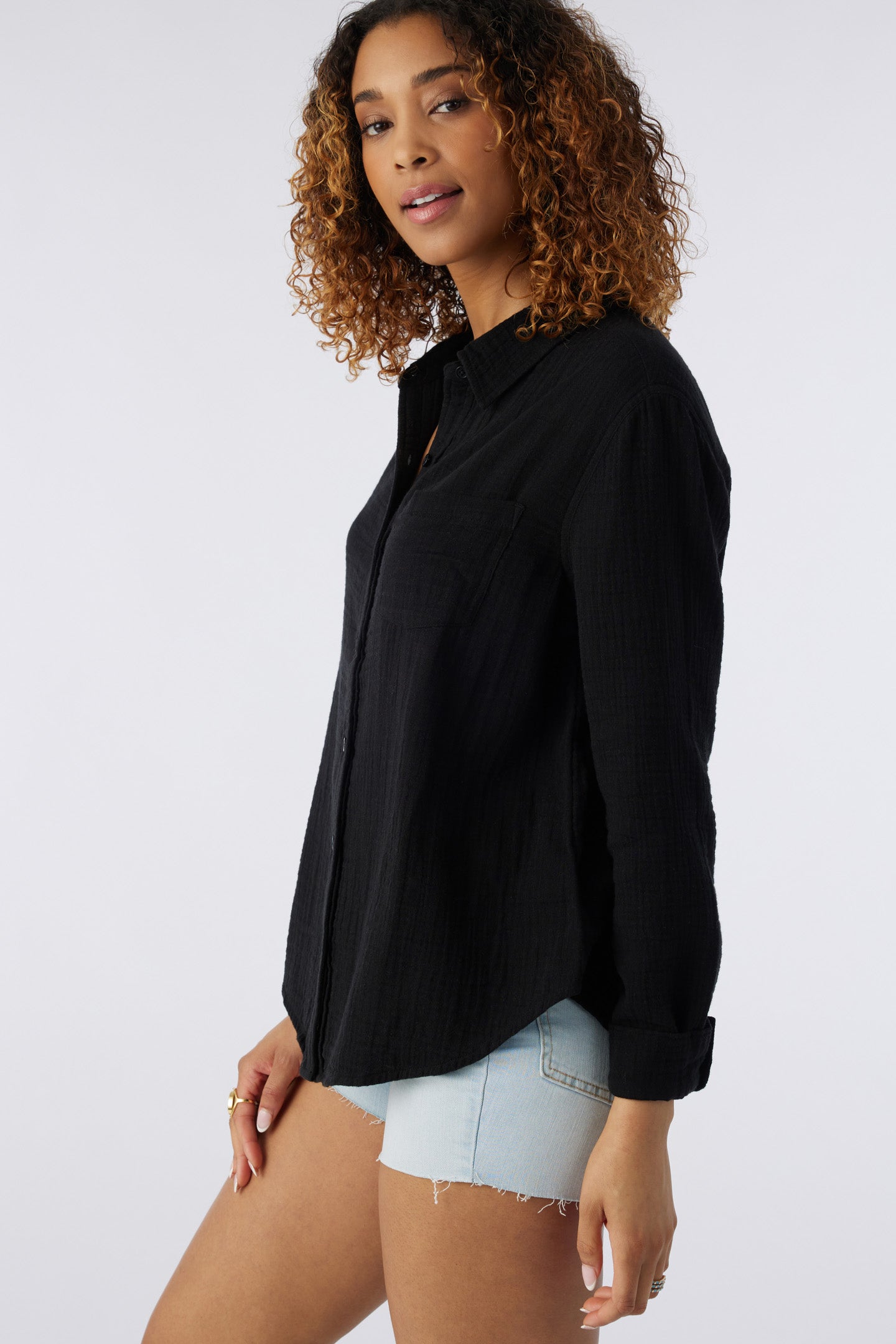 LENI CRINKLE DOUBLE GAUZE BUTTON DOWN SHIRT