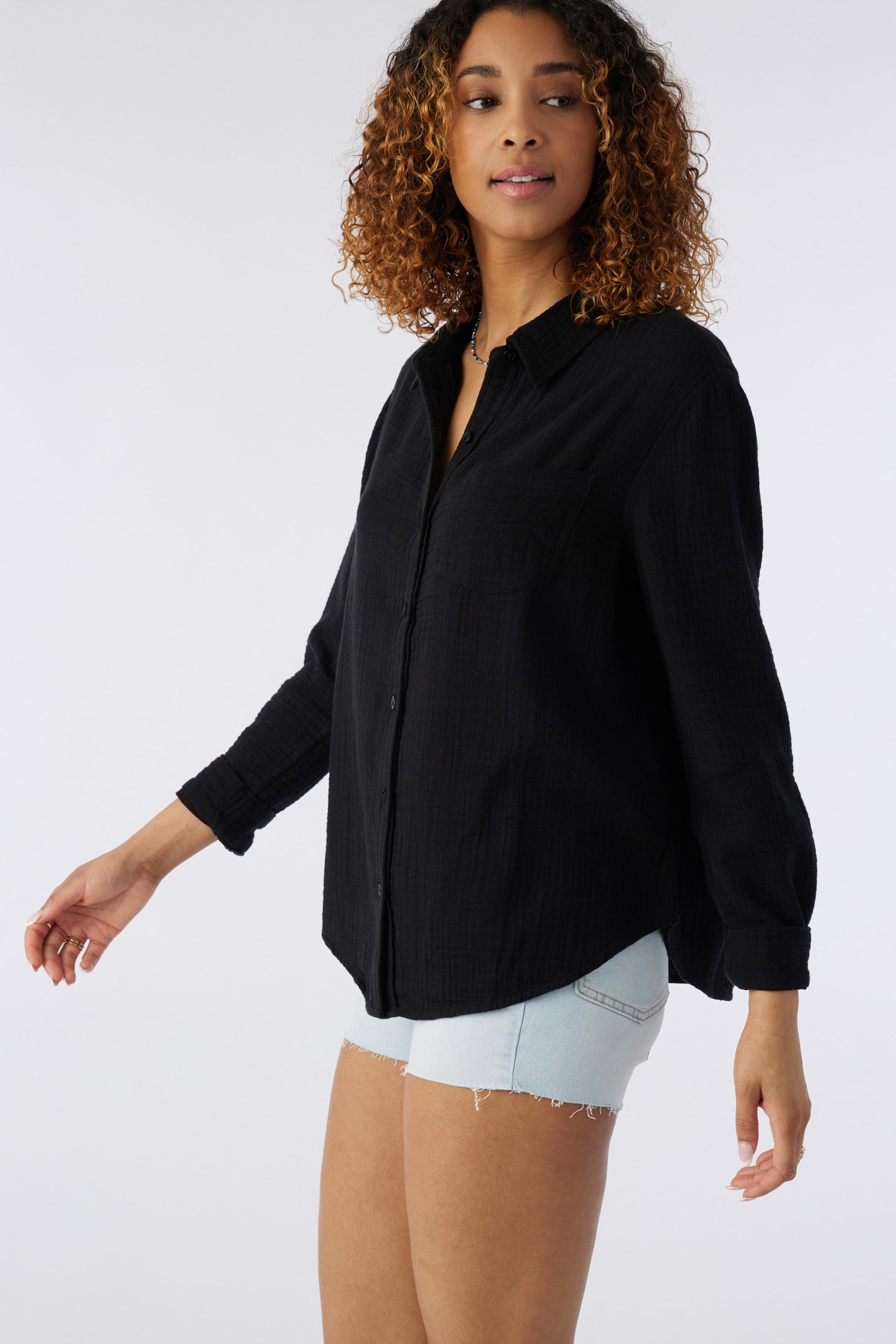 LENI CRINKLE DOUBLE GAUZE BUTTON DOWN SHIRT