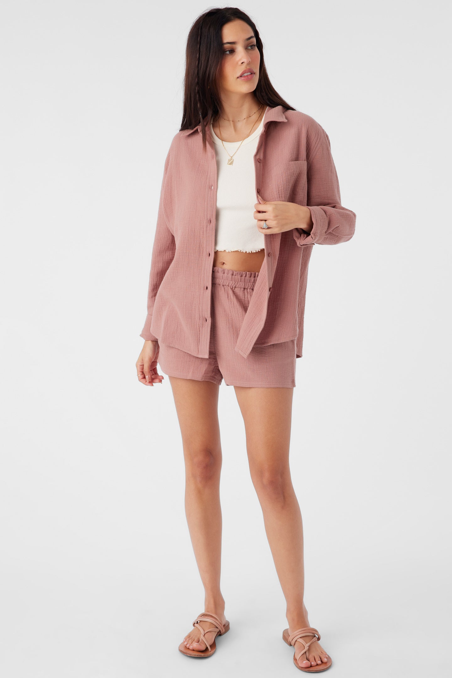 LENI CRINKLE DOUBLE GAUZE BUTTON DOWN SHIRT