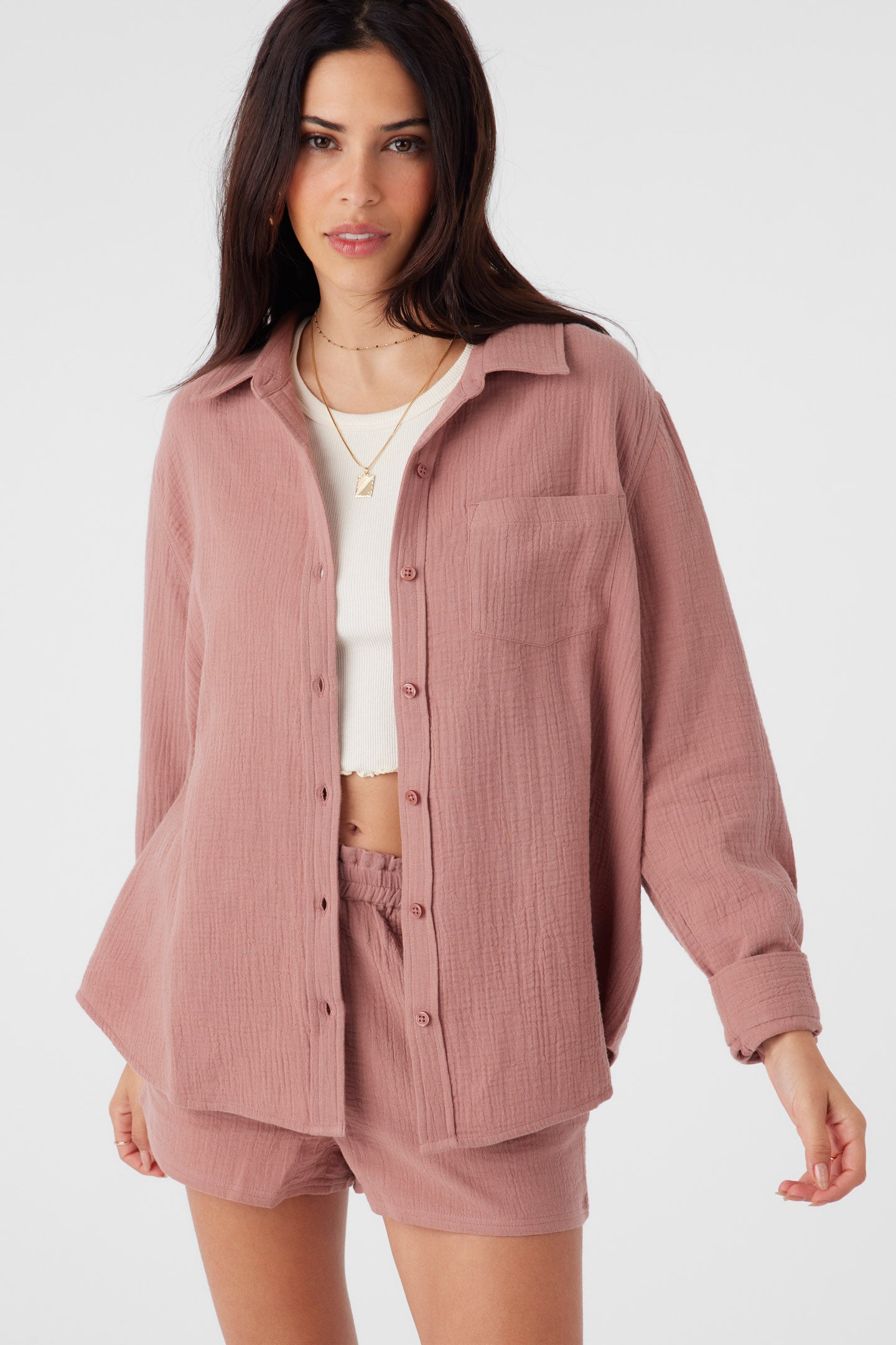 LENI CRINKLE DOUBLE GAUZE BUTTON DOWN SHIRT