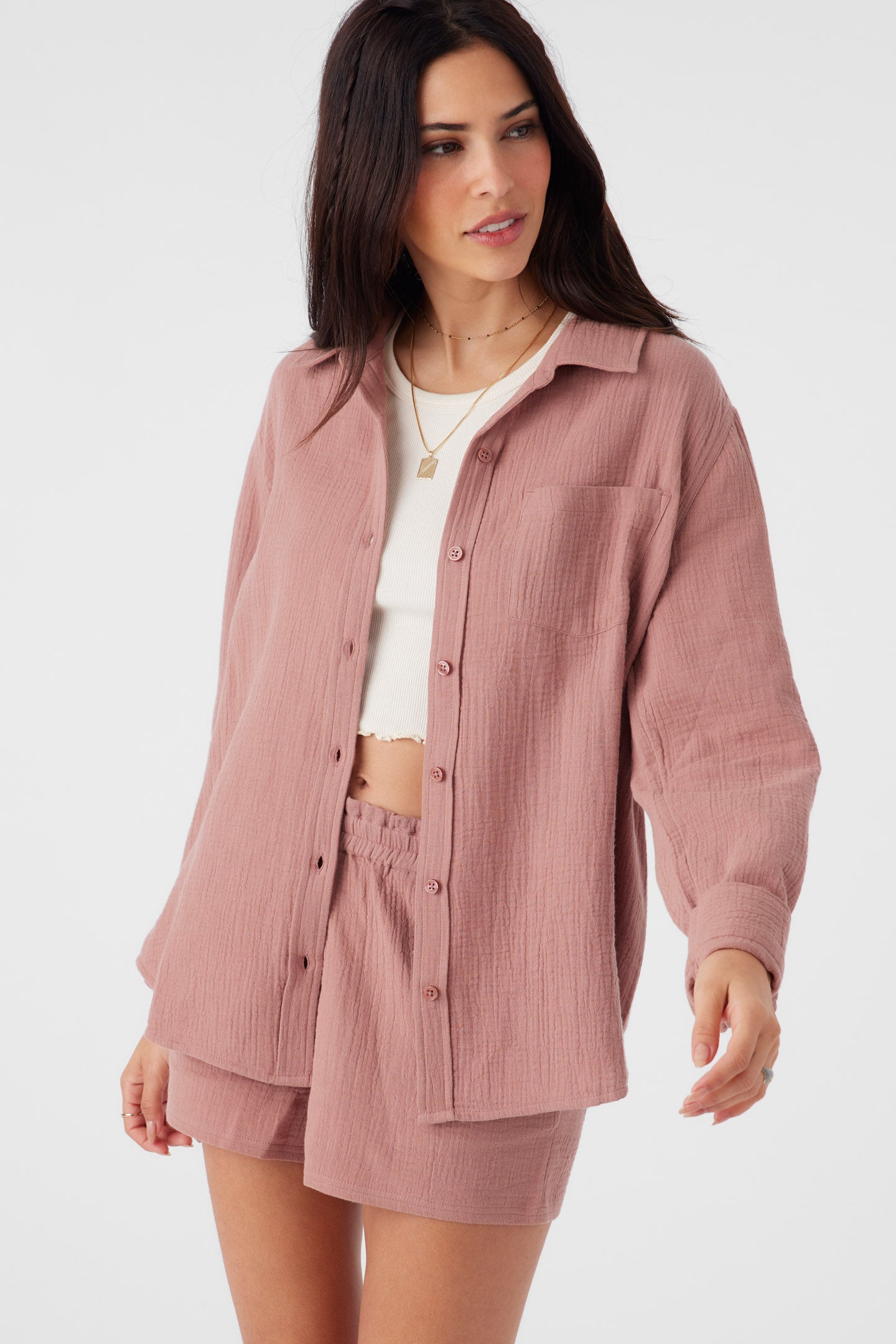 LENI CRINKLE DOUBLE GAUZE BUTTON DOWN SHIRT