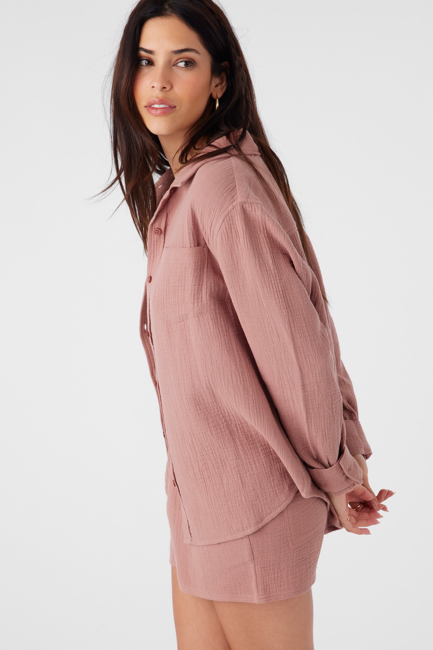 LENI CRINKLE DOUBLE GAUZE BUTTON DOWN SHIRT