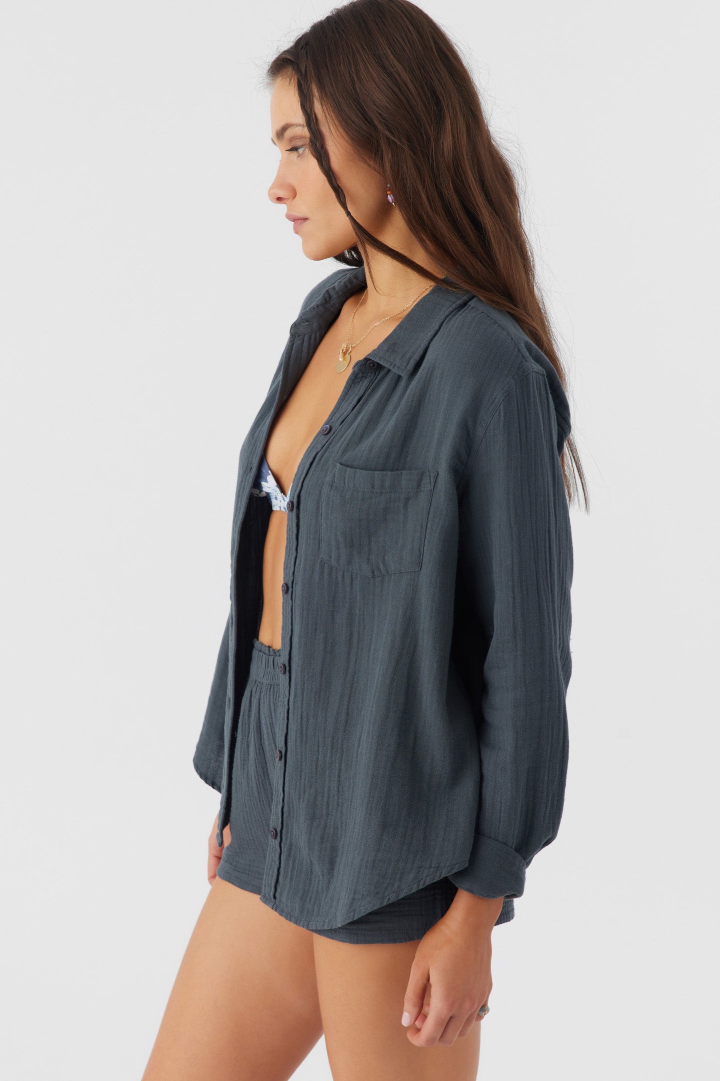 LENI CRINKLE DOUBLE GAUZE BUTTON DOWN SHIRT