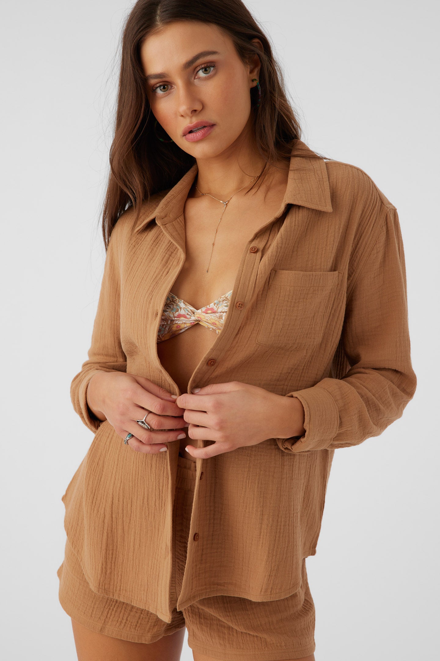 LENI CRINKLE DOUBLE GAUZE BUTTON DOWN SHIRT