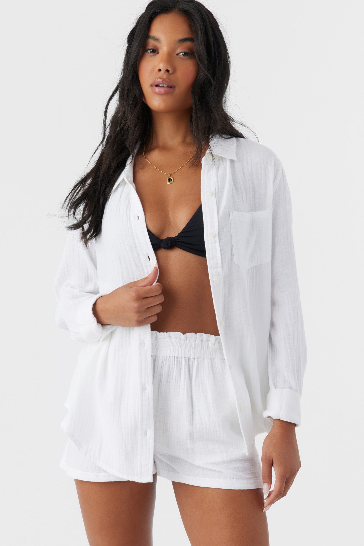 LENI CRINKLE DOUBLE GAUZE BUTTON DOWN SHIRT