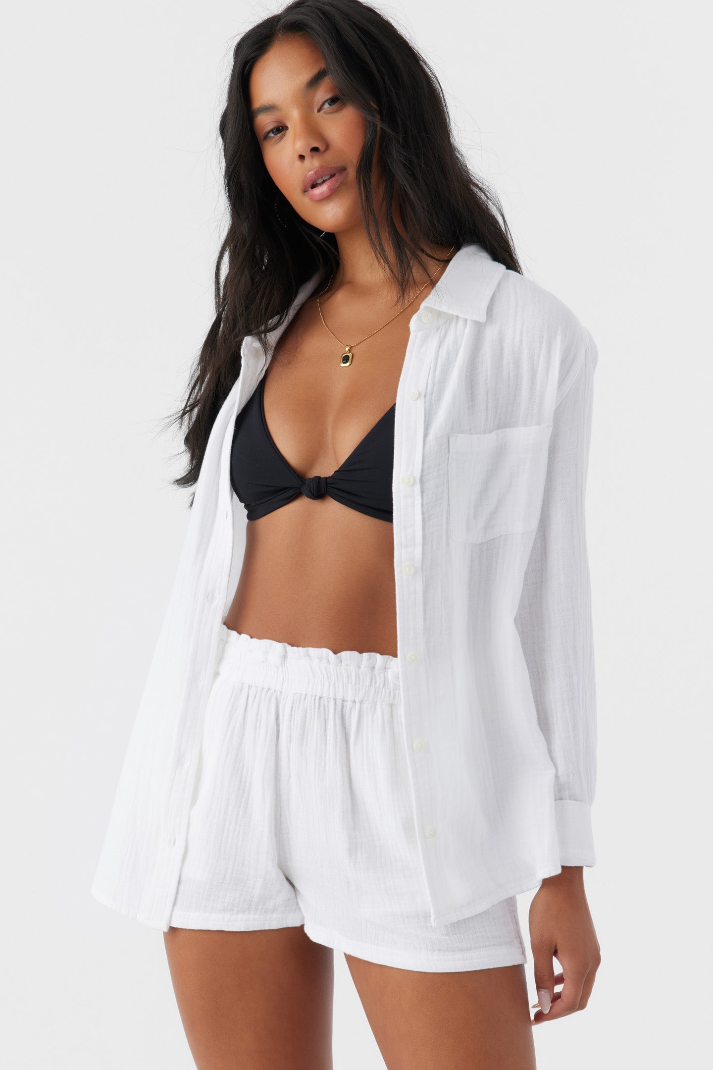 LENI CRINKLE DOUBLE GAUZE BUTTON DOWN SHIRT