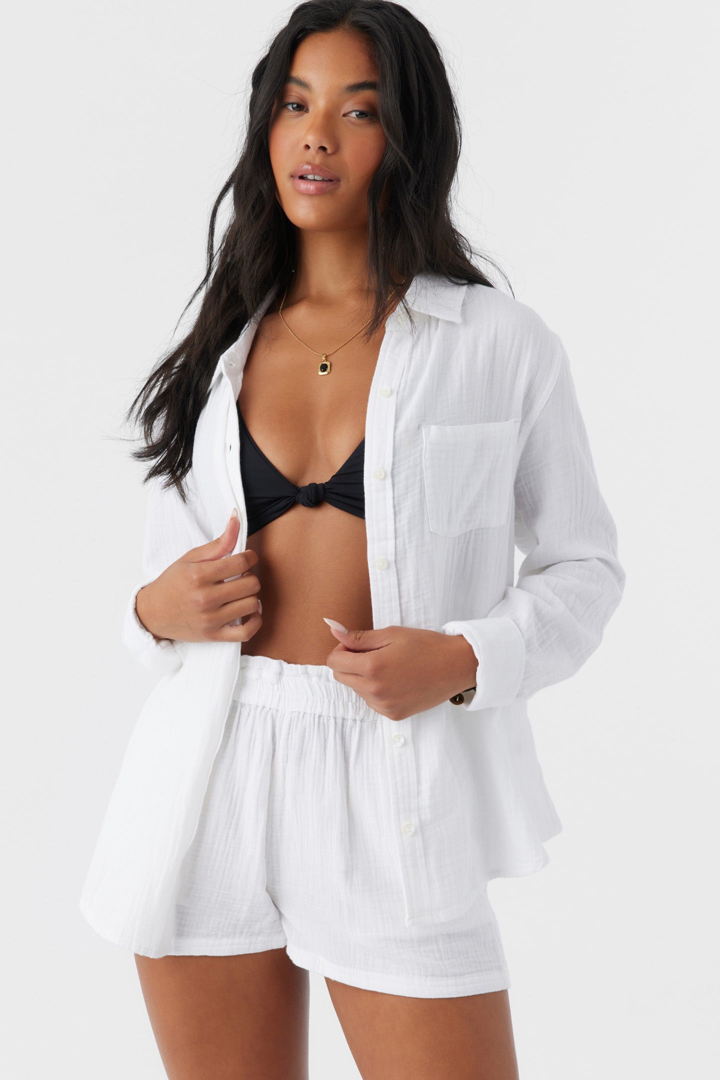 LENI CRINKLE DOUBLE GAUZE BUTTON DOWN SHIRT