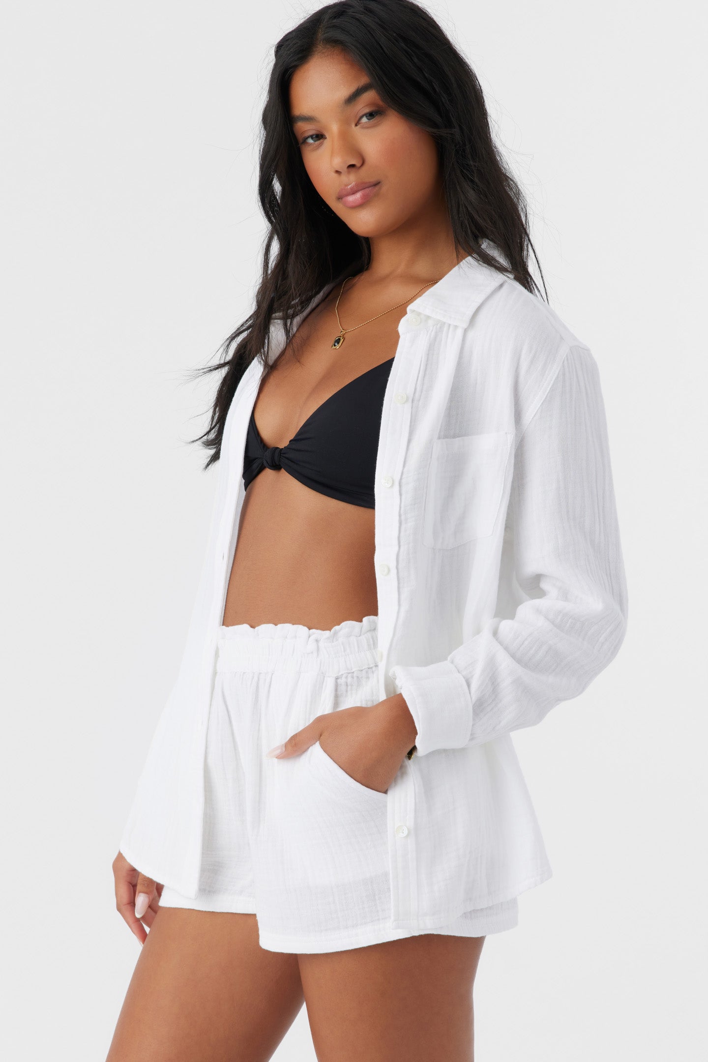 LENI CRINKLE DOUBLE GAUZE BUTTON DOWN SHIRT