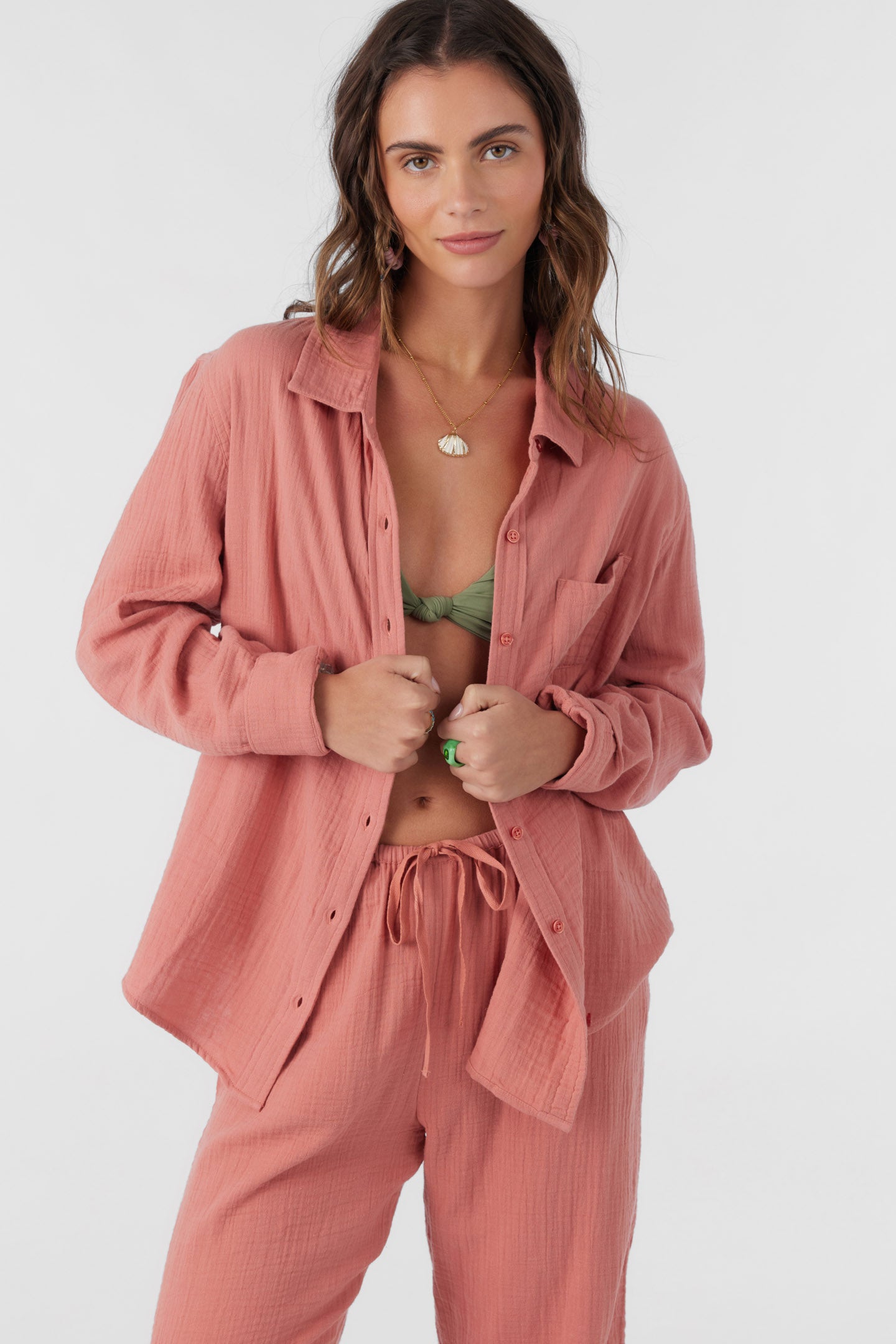 LENI CRINKLE DOUBLE GAUZE BUTTON DOWN SHIRT