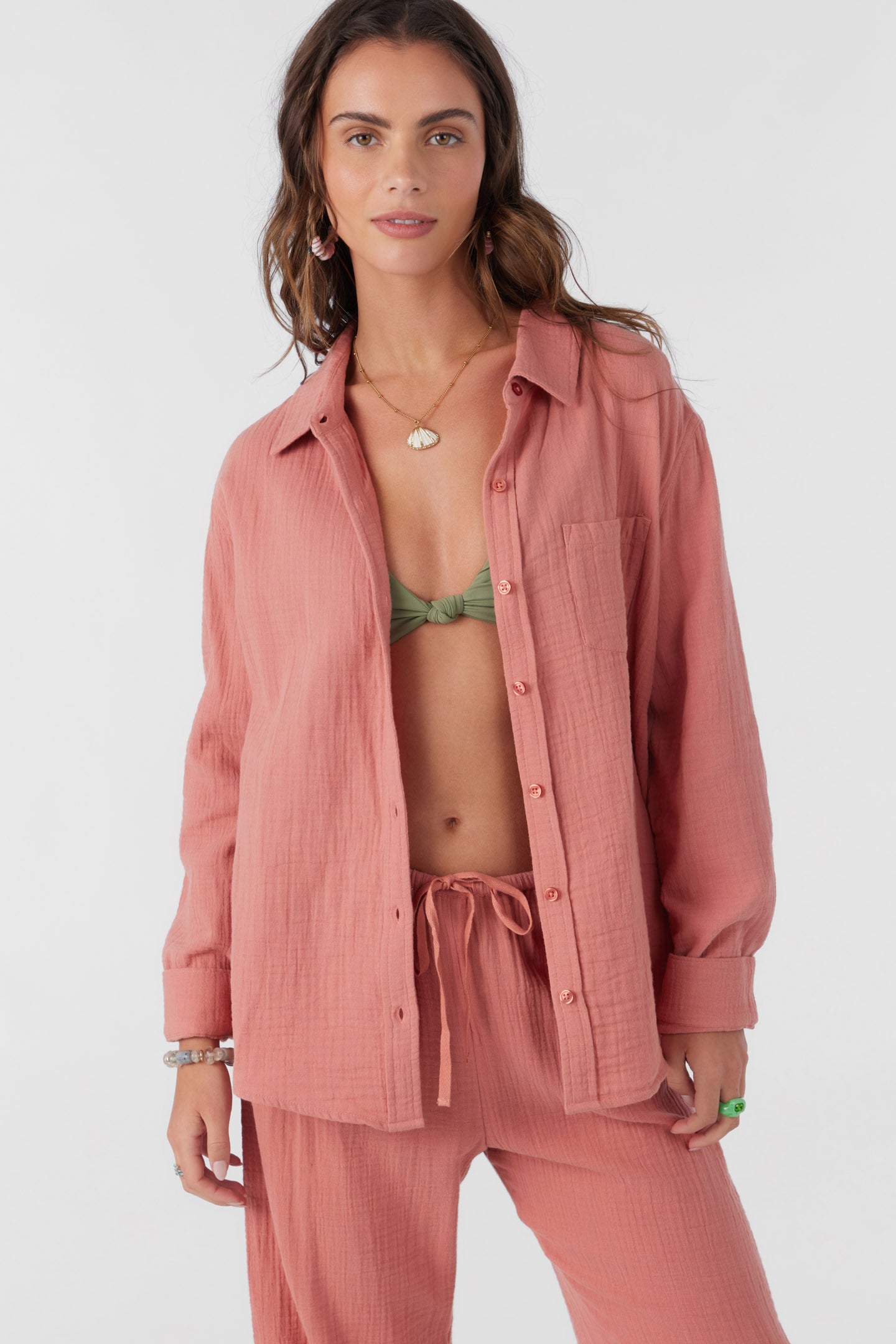 LENI CRINKLE DOUBLE GAUZE BUTTON DOWN SHIRT