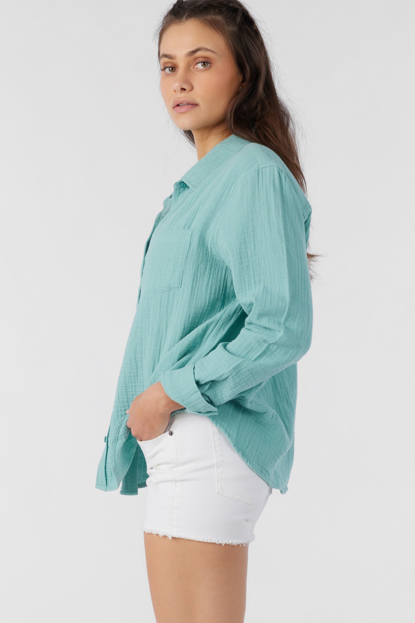 LENI CRINKLE DOUBLE GAUZE BUTTON DOWN SHIRT