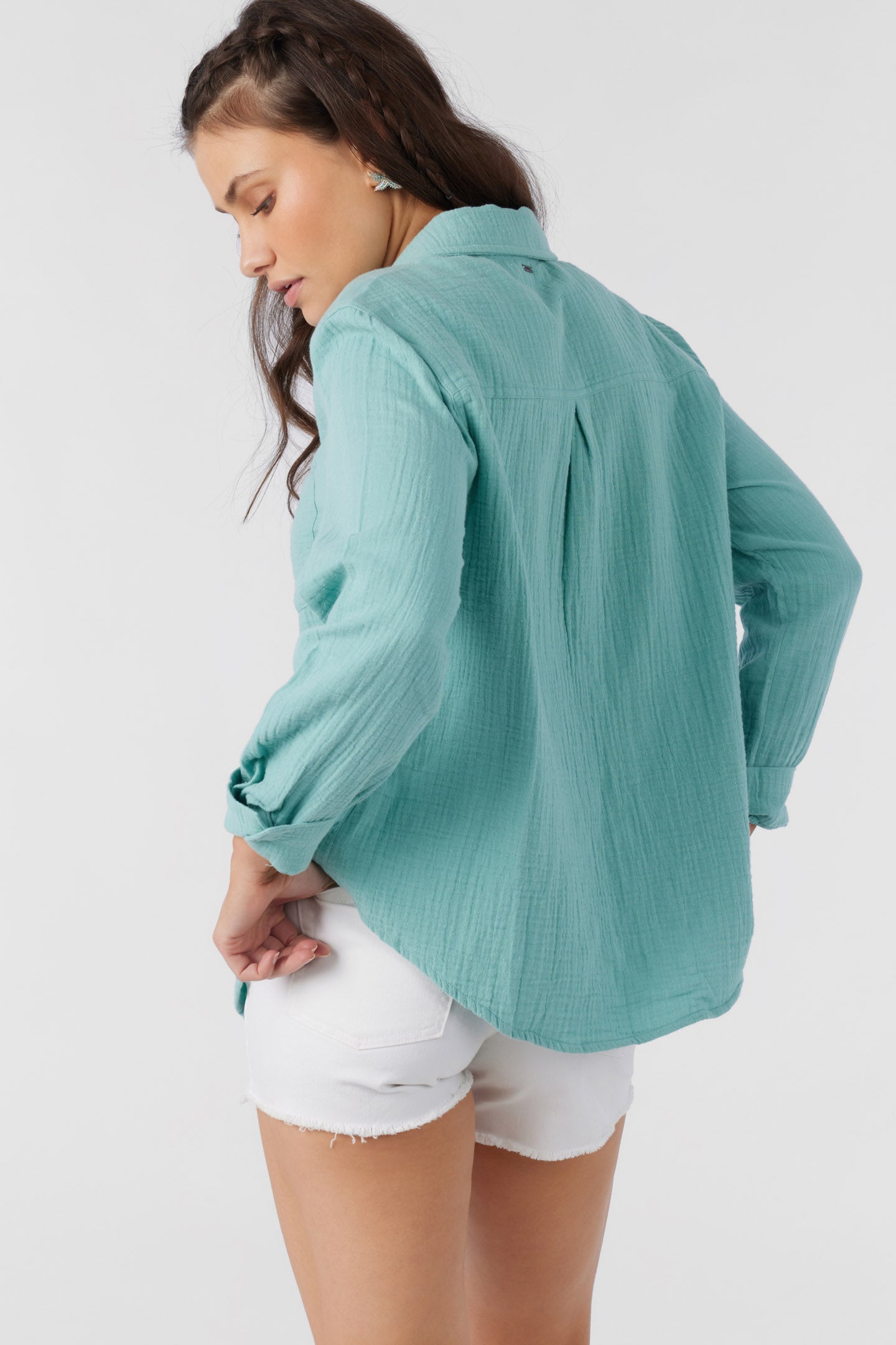 LENI CRINKLE DOUBLE GAUZE BUTTON DOWN SHIRT