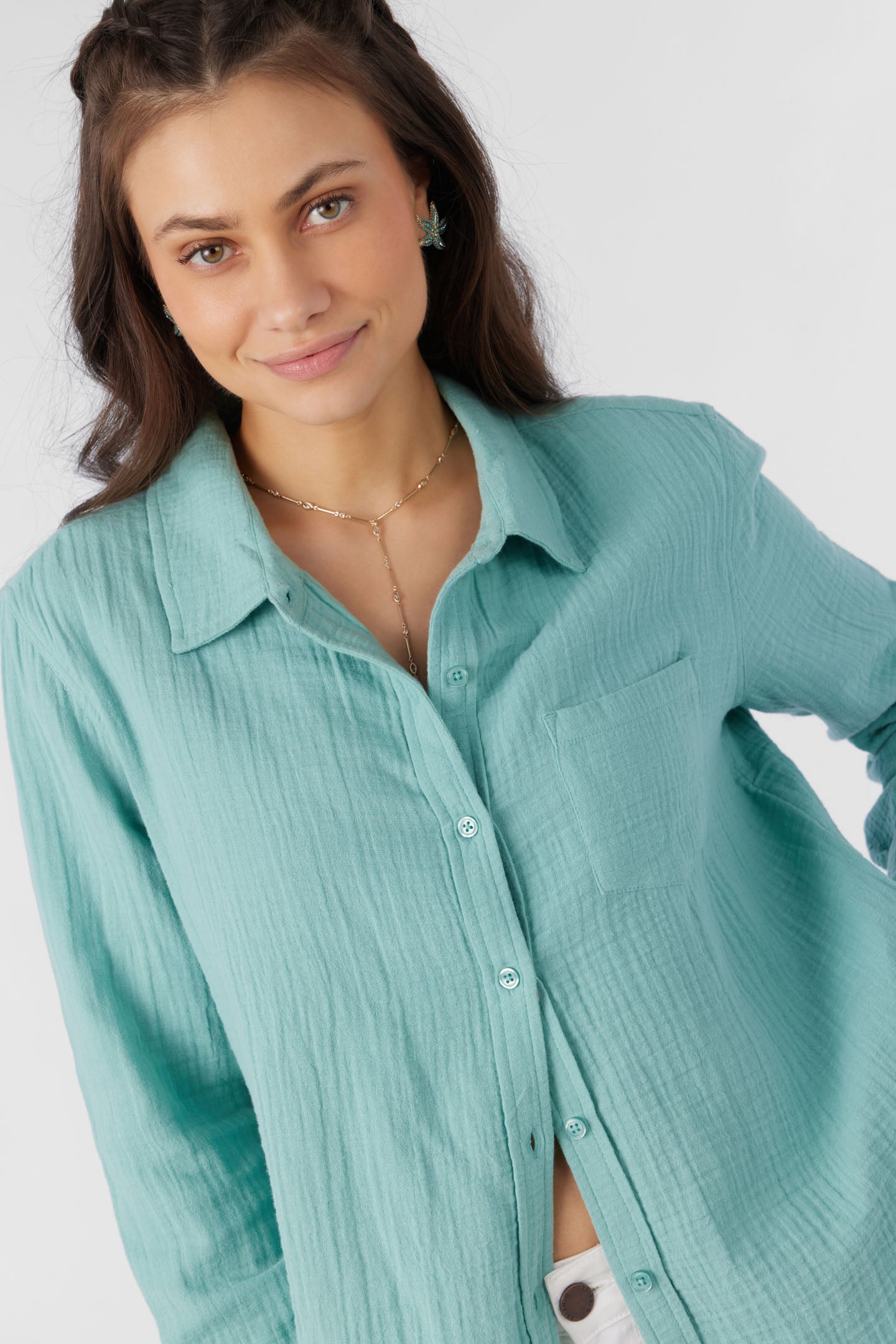 LENI CRINKLE DOUBLE GAUZE BUTTON DOWN SHIRT