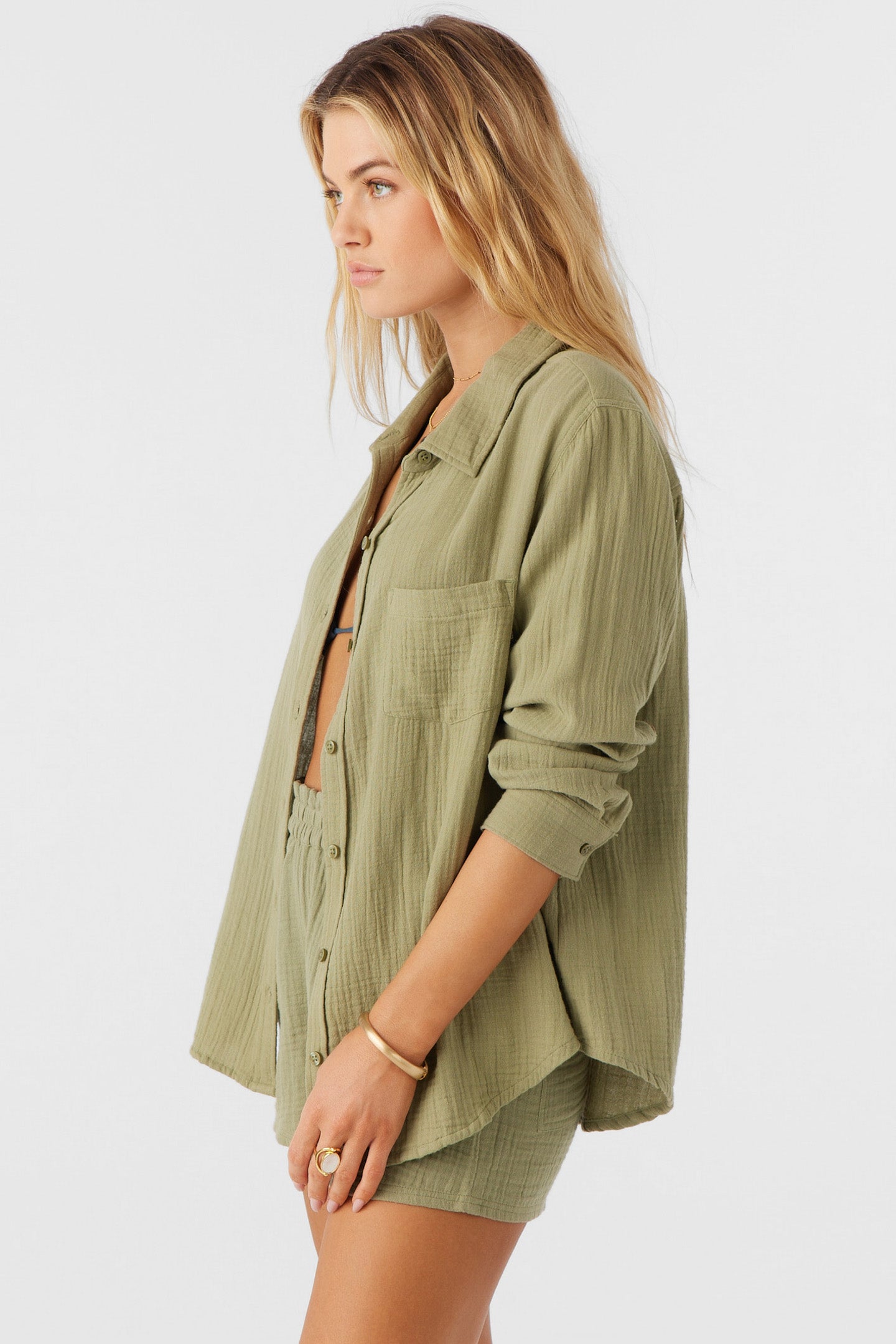 LENI CRINKLE DOUBLE GAUZE BUTTON DOWN SHIRT