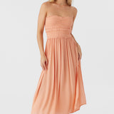 Devyn Smocked Strapless Midi Dress