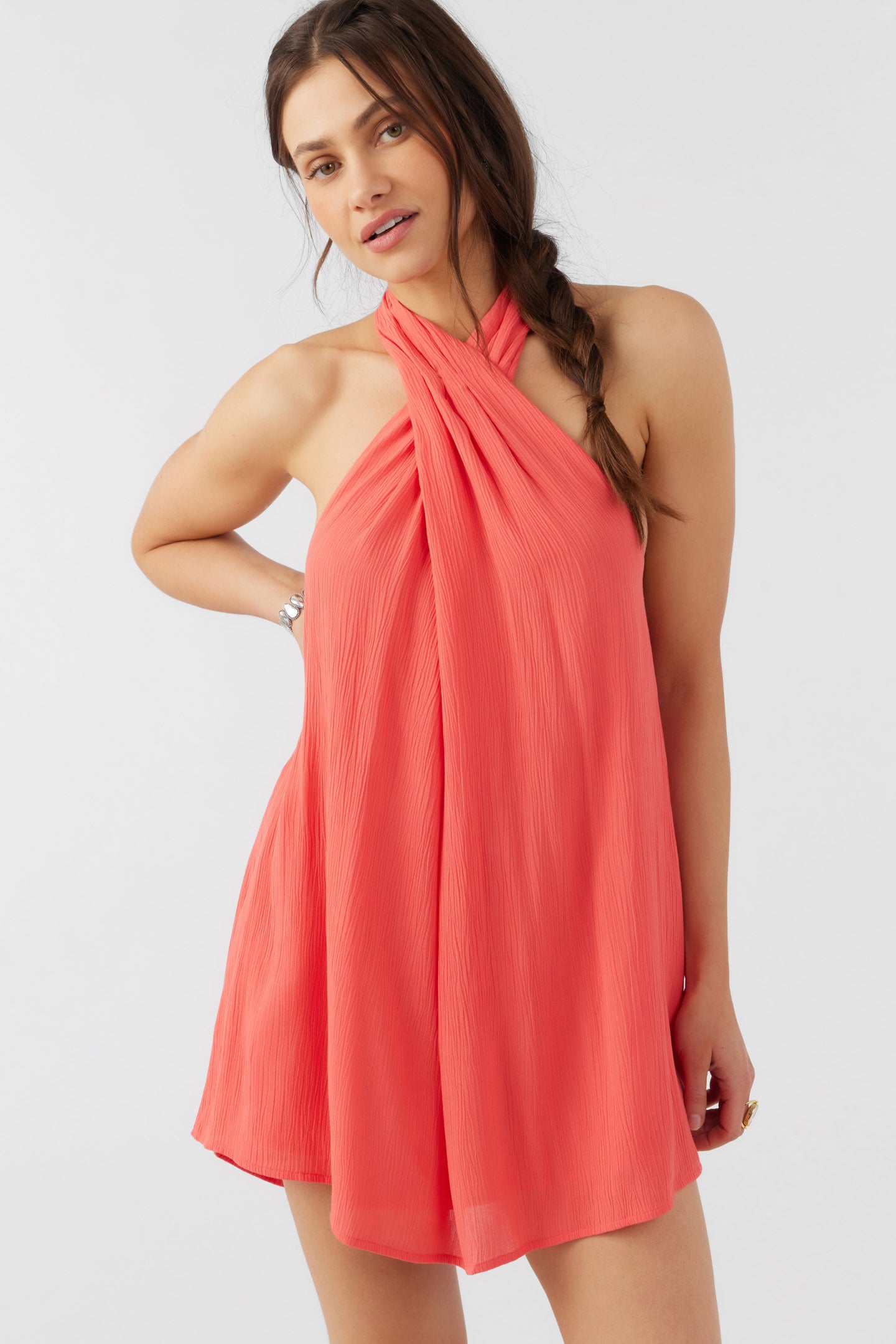 NAIMA SOLID HALTER DRESS