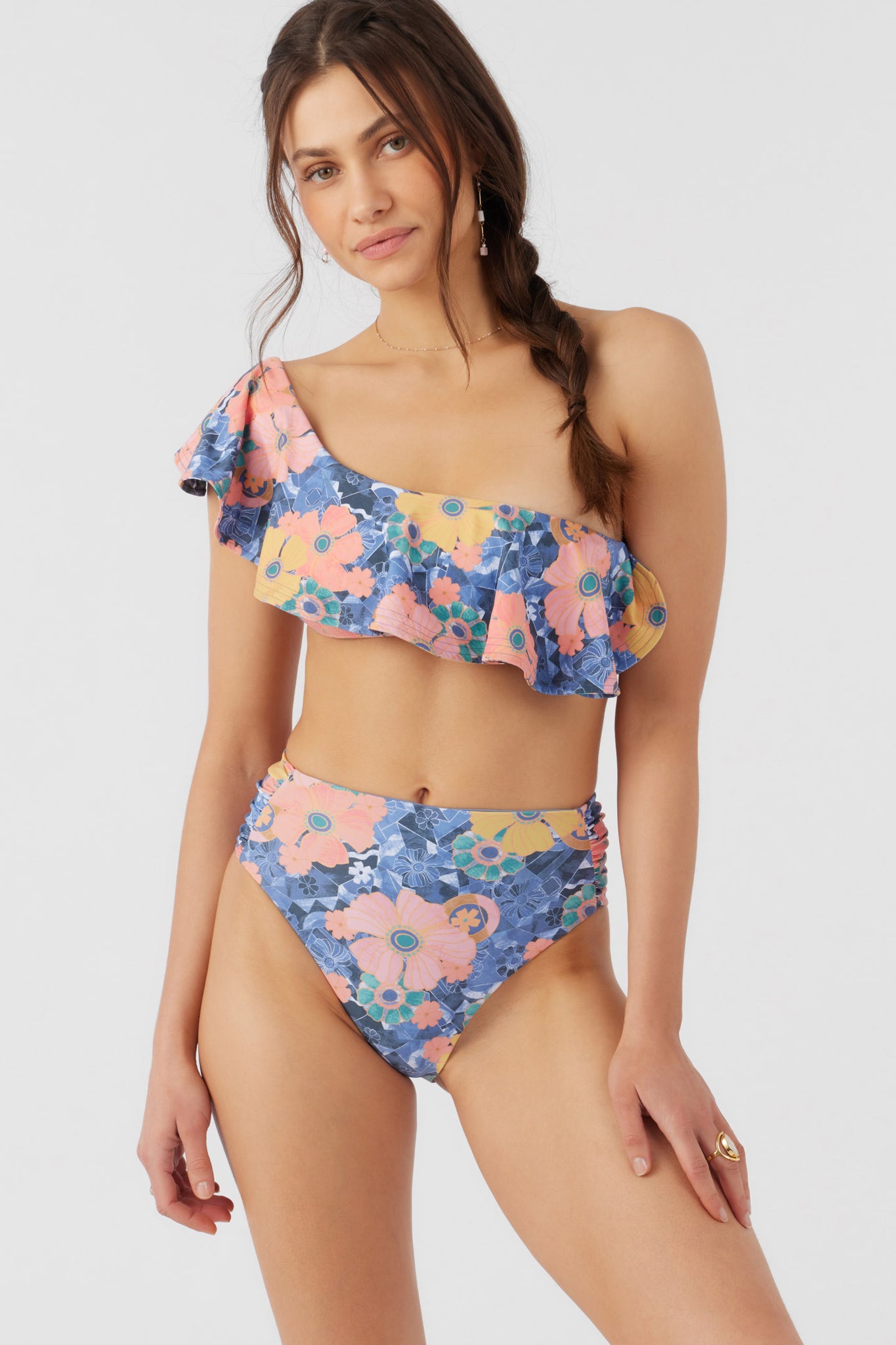 JADIA FLORAL MISSION BEACH RUFFLE ONE SHOULDER TOP