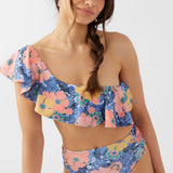 Jadia Floral Mission Beach Ruffle One Shoulder Top