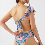 Jadia Floral Mission Beach Ruffle One Shoulder Top