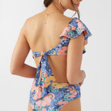 Jadia Floral Mission Beach Ruffle One Shoulder Top