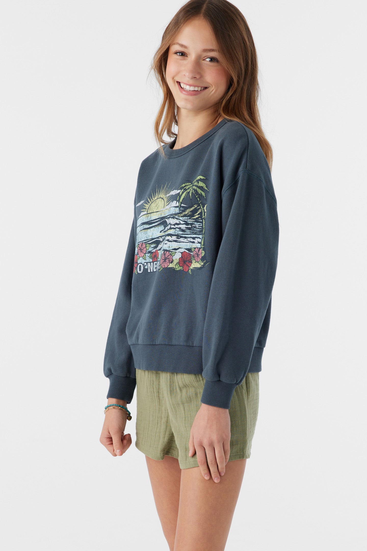 GIRL'S ANA CREW NECK FLEECE PULLOVER