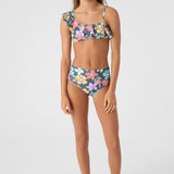 Girl's Layla Floral Asymmetrical Ruffle Swim Set