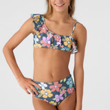 Girl's Layla Floral Asymmetrical Ruffle Swim Set