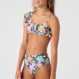 Girl's Layla Floral Asymmetrical Ruffle Swim Set