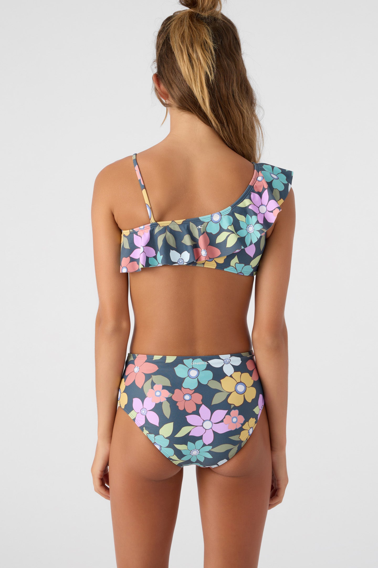 GIRL'S LAYLA FLORAL ASYMMETRICAL RUFFLE SWIM SET