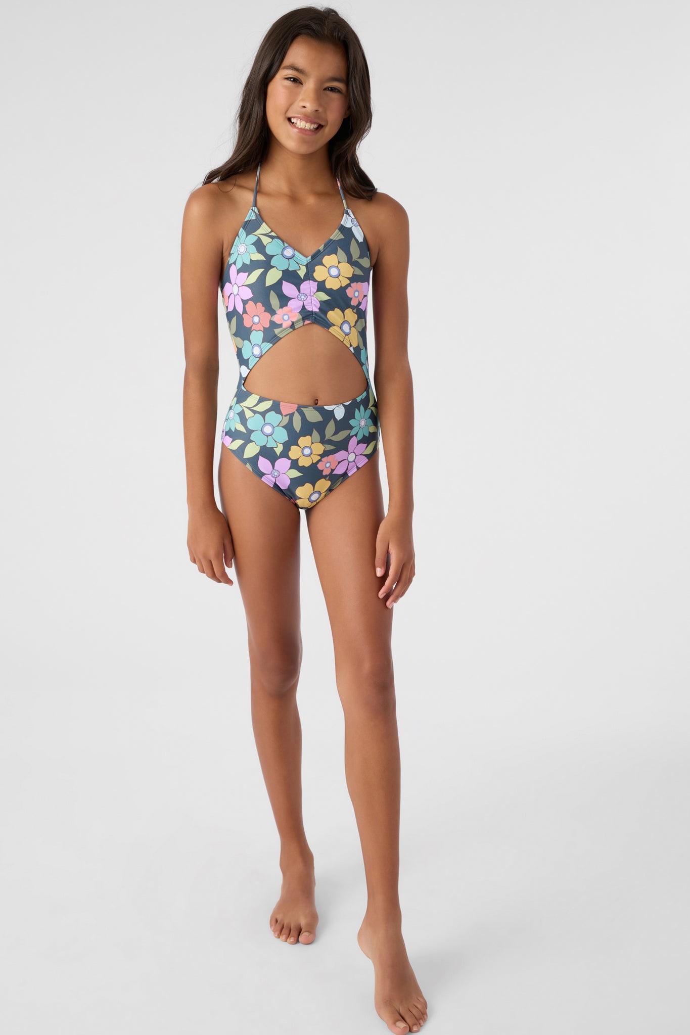 GIRL'S LAYLA FLORAL CINCHED ONE-PIECE