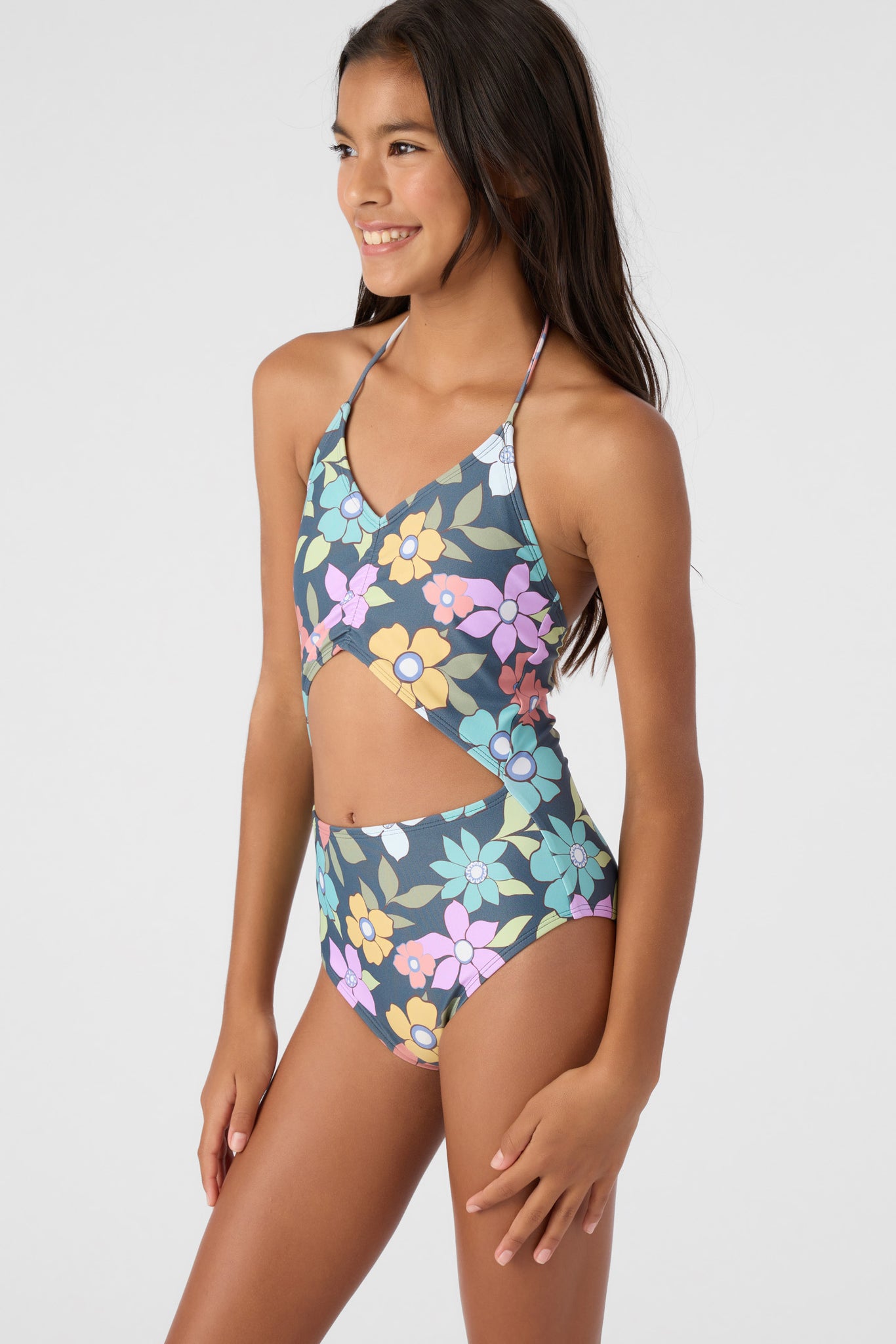 GIRL'S LAYLA FLORAL CINCHED ONE-PIECE