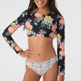 Girl's Kali Floral Long Sleeve Crop Top Swim Set