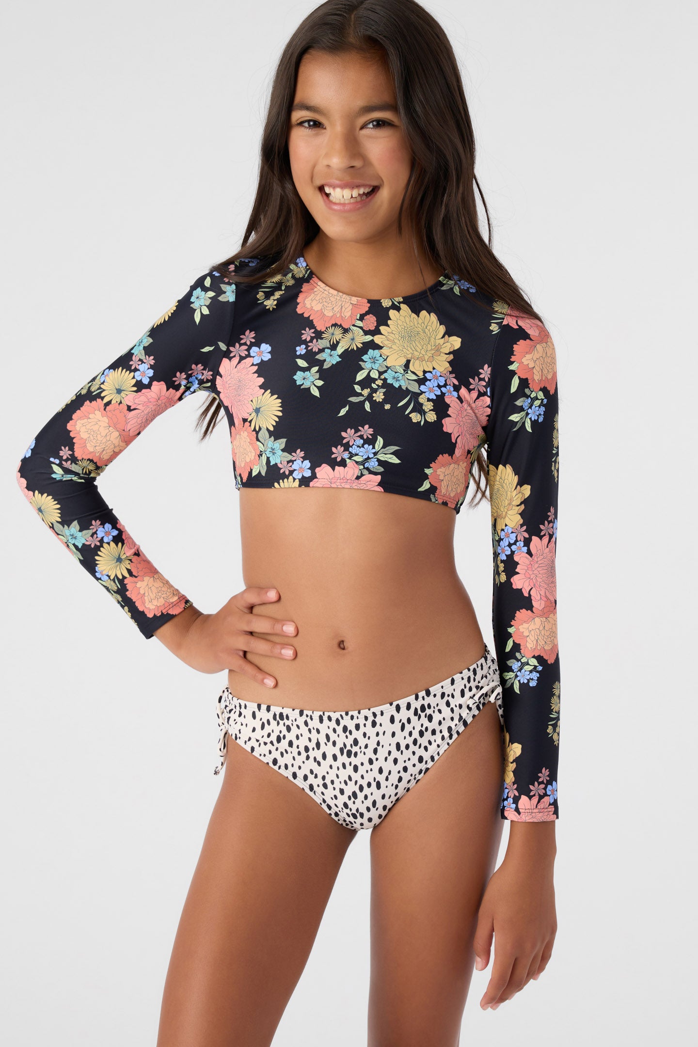 GIRL'S KALI FLORAL LONG SLEEVE CROP TOP SWIM SET