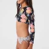 Girl's Kali Floral Long Sleeve Crop Top Swim Set