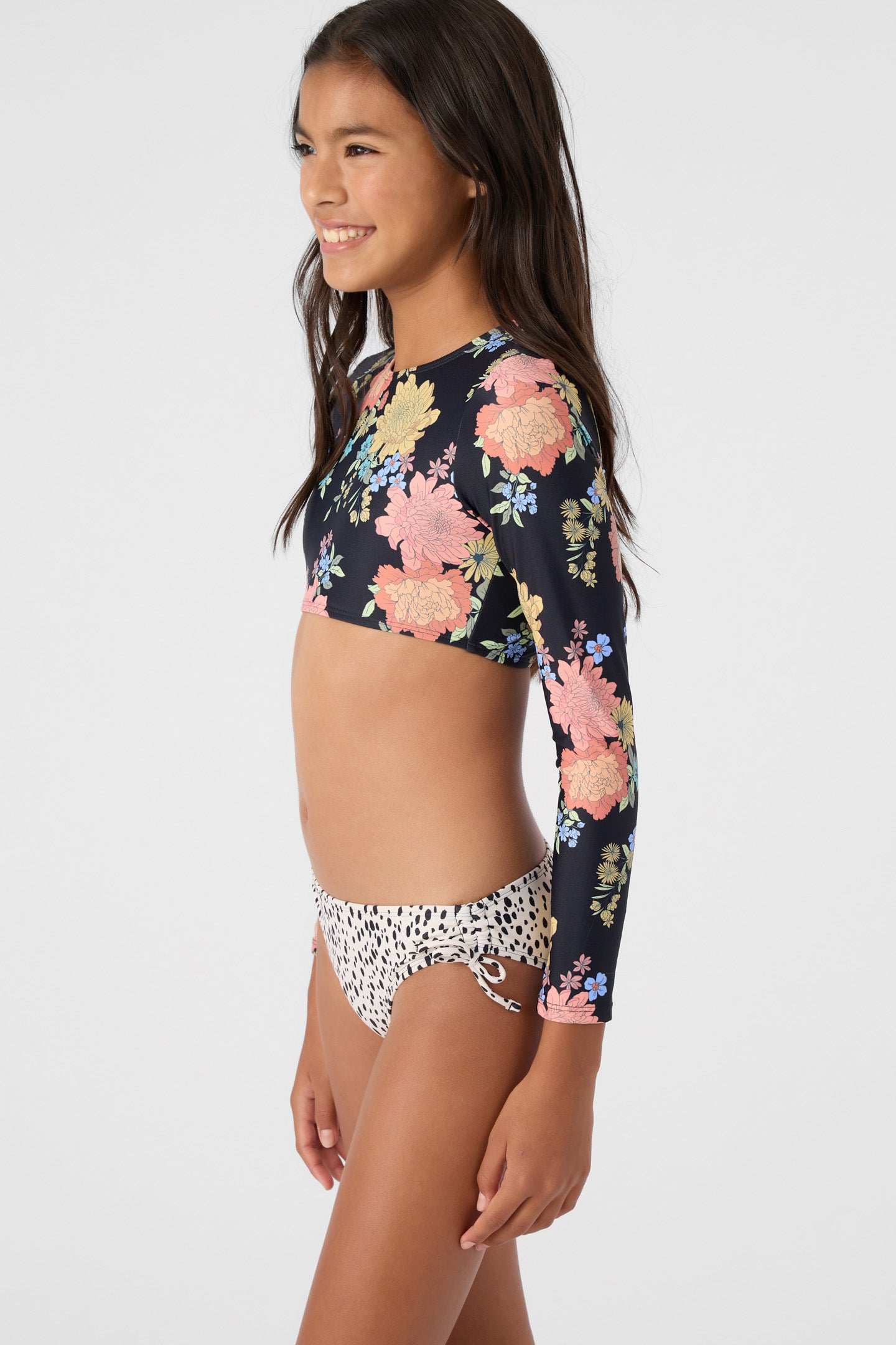 GIRL'S KALI FLORAL LONG SLEEVE CROP TOP SWIM SET