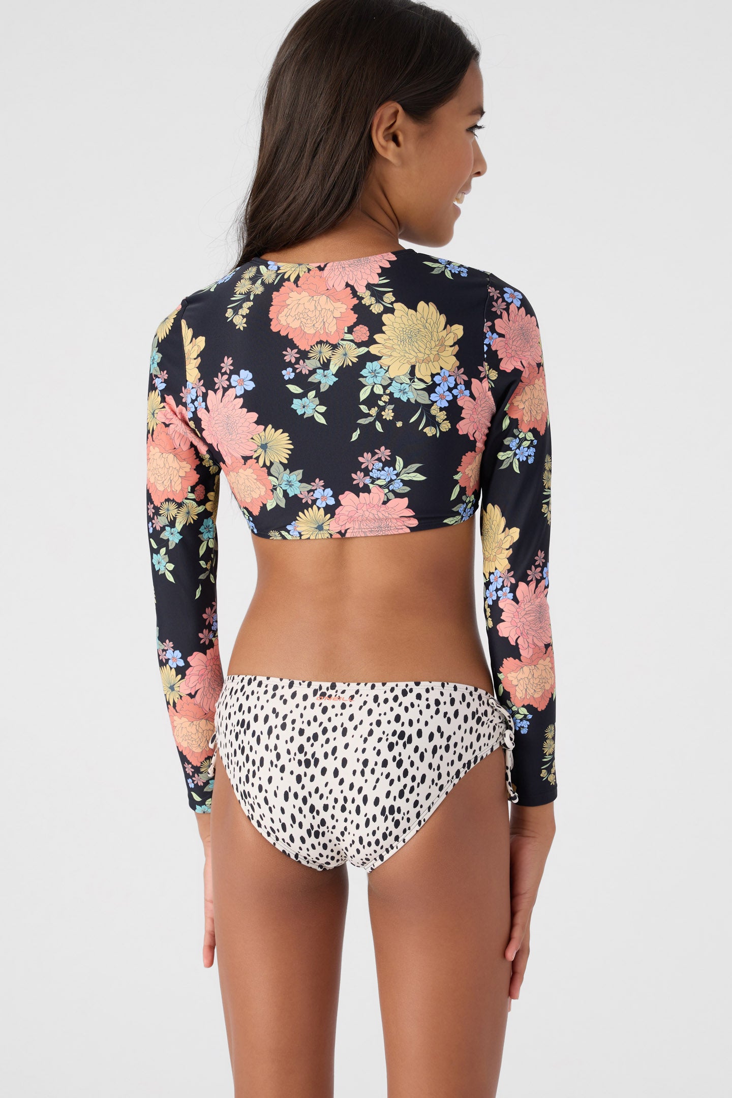 GIRL'S KALI FLORAL LONG SLEEVE CROP TOP SWIM SET