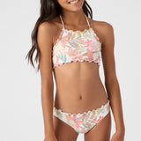 Girl's Dalia Floral Ruffle Edge Halter Swim Set