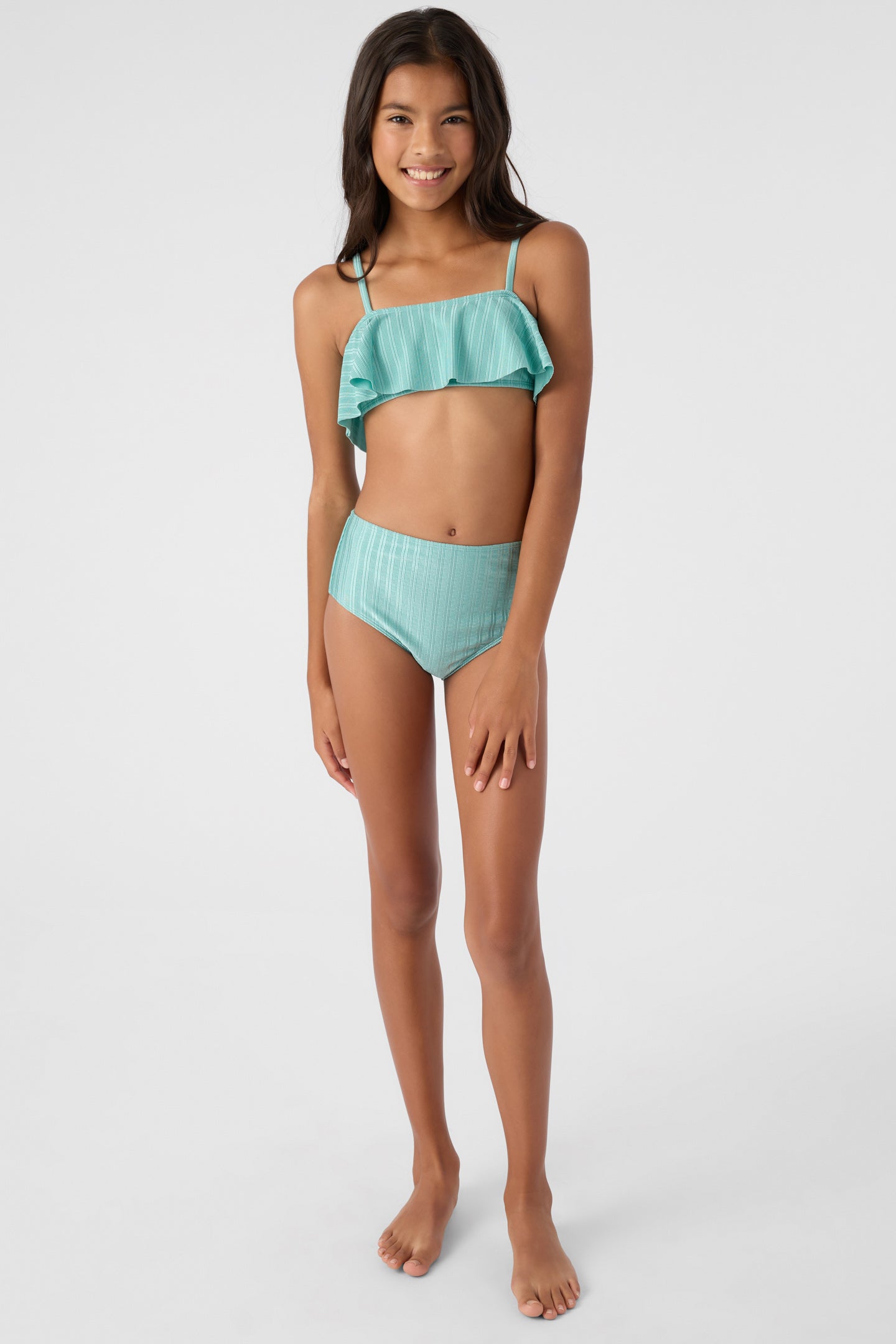 GIRL'S MIZI METALLIC RIB RUFFLE BRALETTE SWIM SET