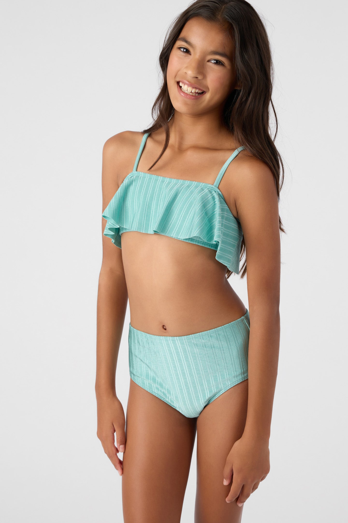 GIRL'S MIZI METALLIC RIB RUFFLE BRALETTE SWIM SET