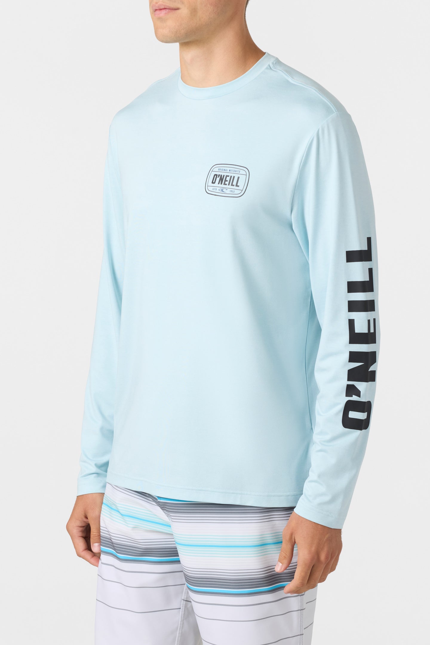 TRVLR Upf Tee - Wordmark Long Sleeve Pullover - Heather Light Blue