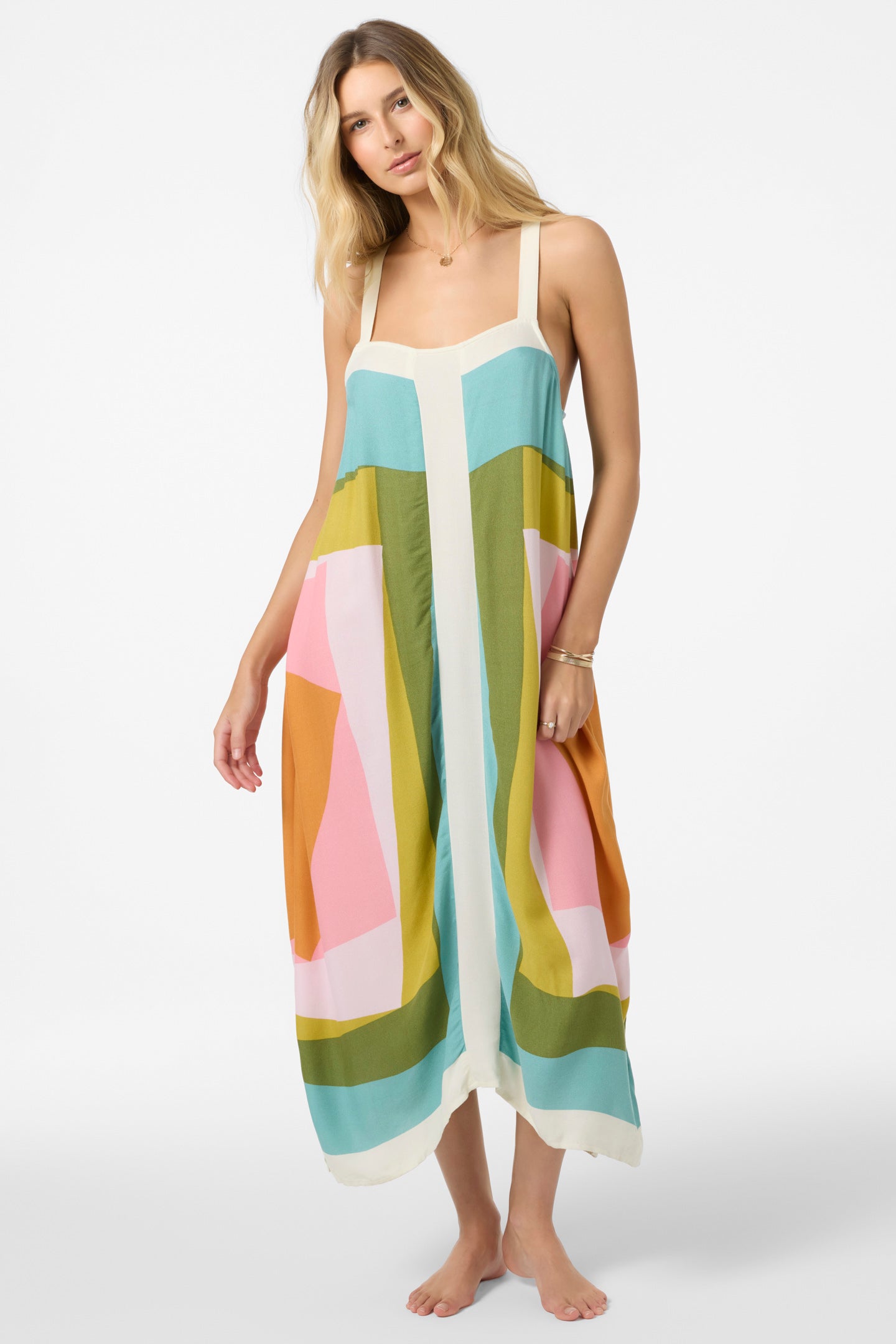 miranda white multi geometric print midi dress Miranda Dress L / MULTI CLR