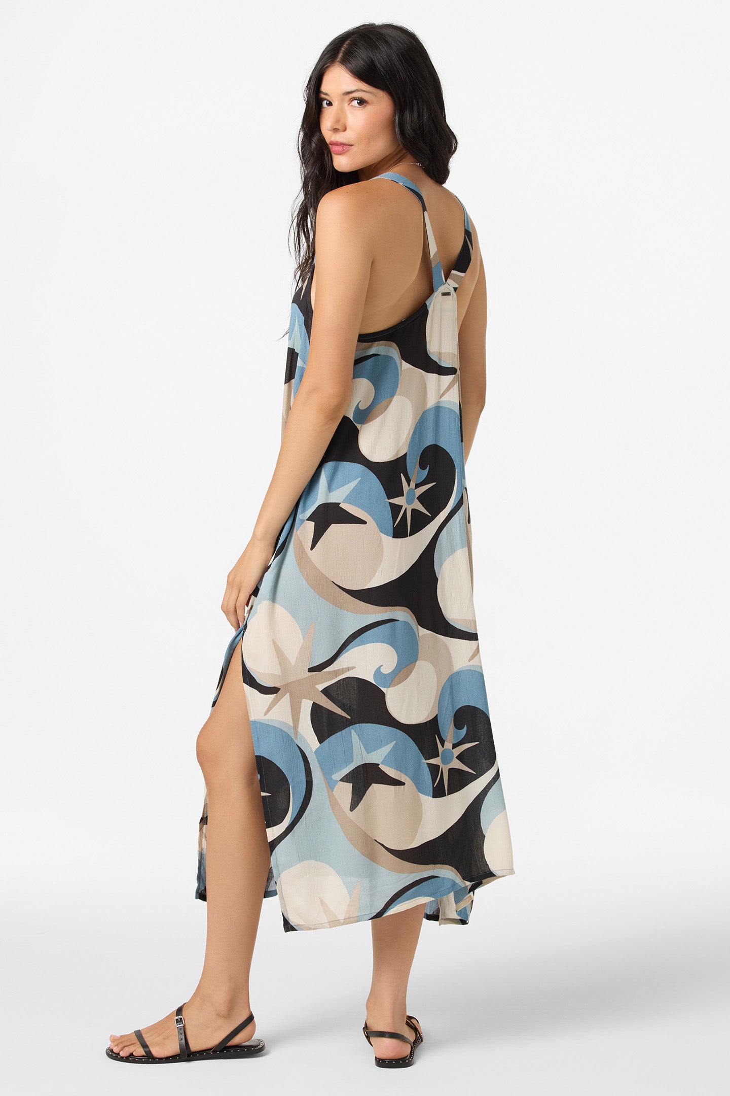midi dress miranda rayon Brown / S slip into ONeills Miranda Printed midi cover Women's Rayon Midi Dresses |