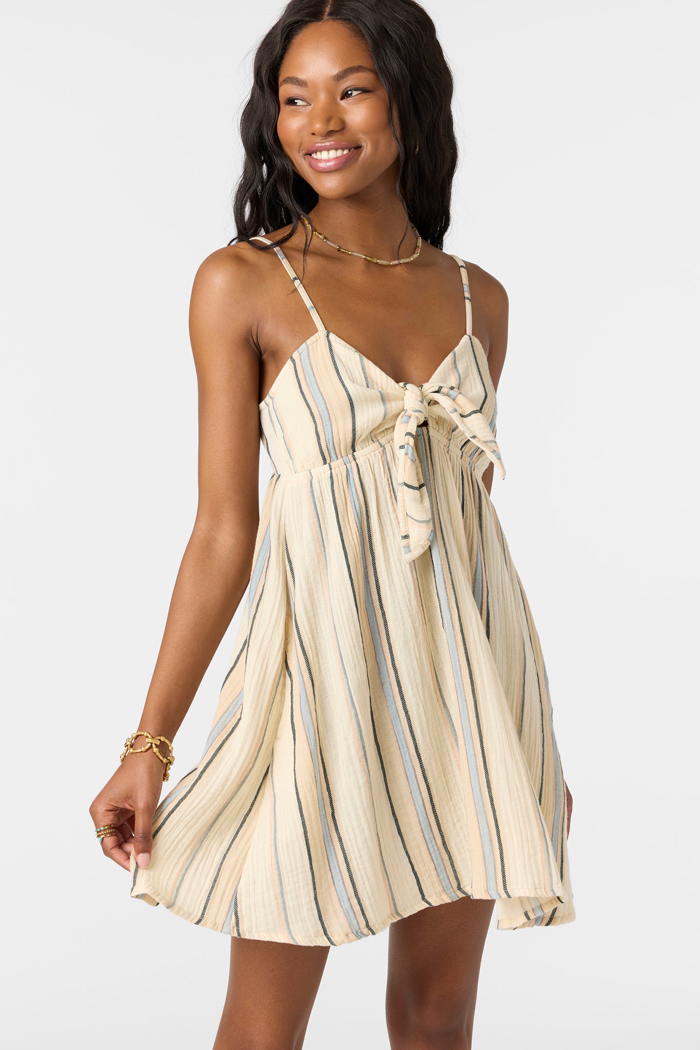 Natalya Stripe Short Dress - Tapioca | O'Neill