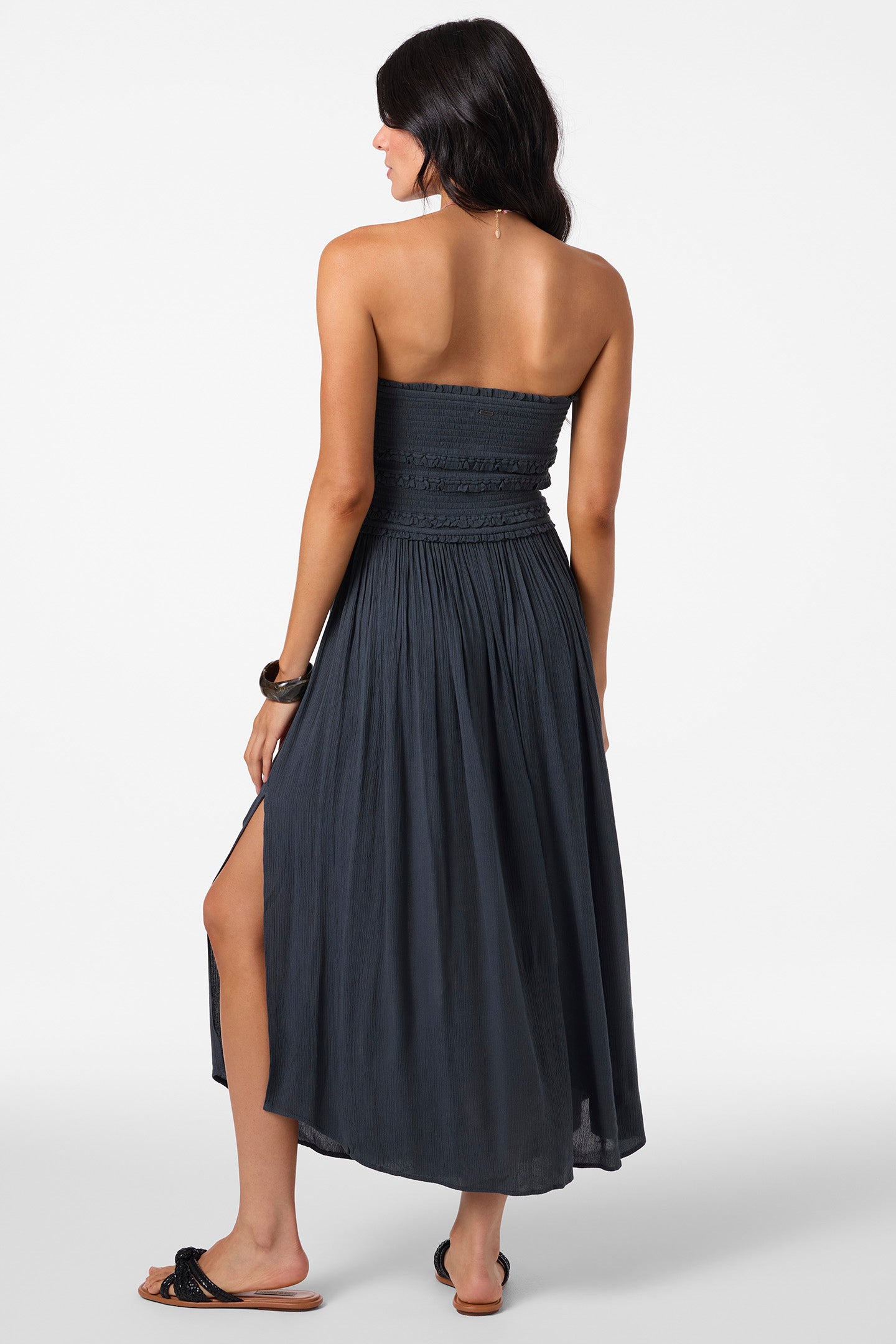 strapless midi formal dress Mew Mews Gerardi Strapless Sequin Fringe Midi Dress