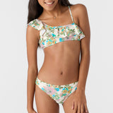 Girl's Cara Floral Asymm Ruffle Bralette Top Set